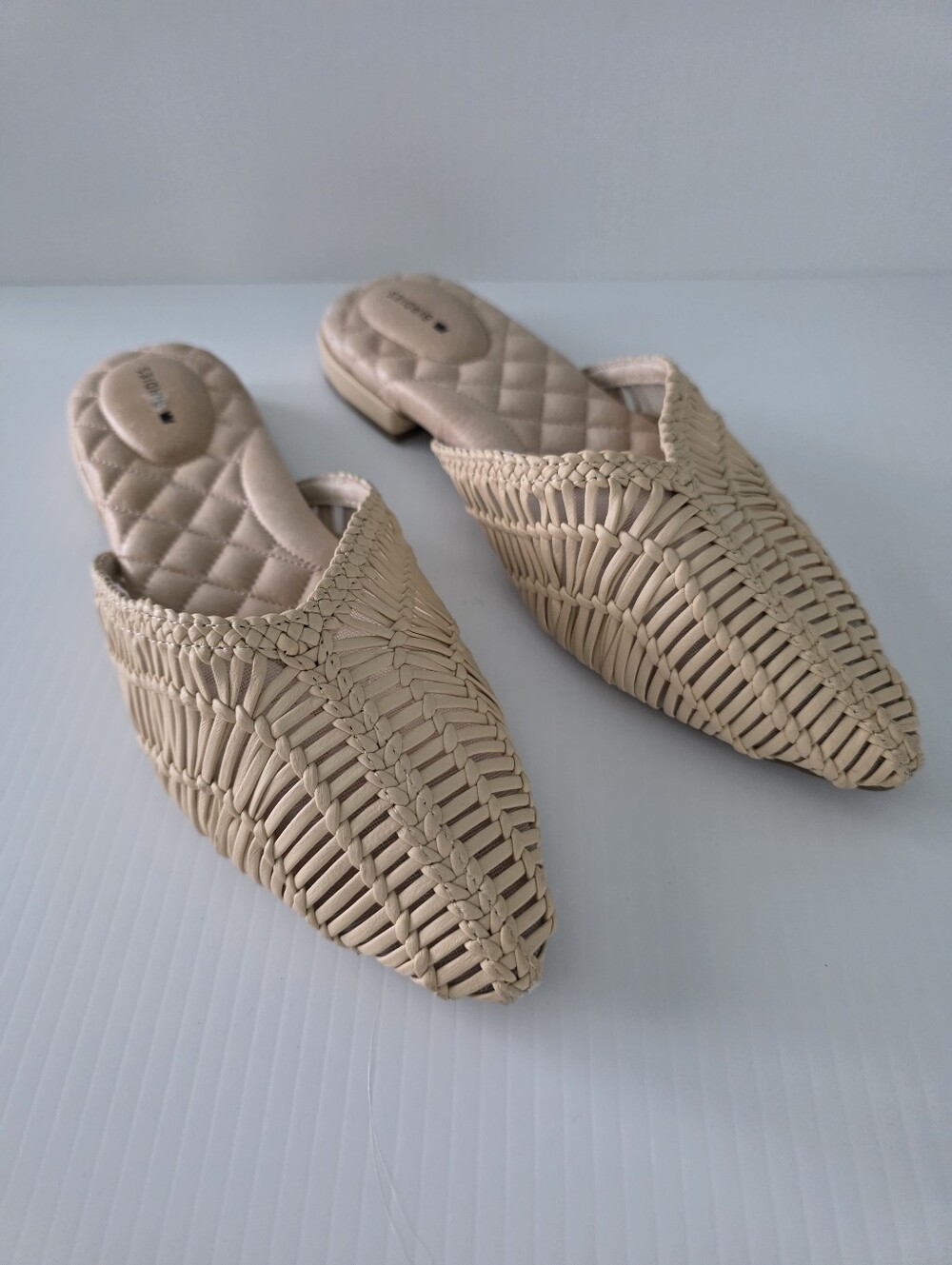 Birdies Pointed Toe Mules Beige Woven Pointed Mules 7.5